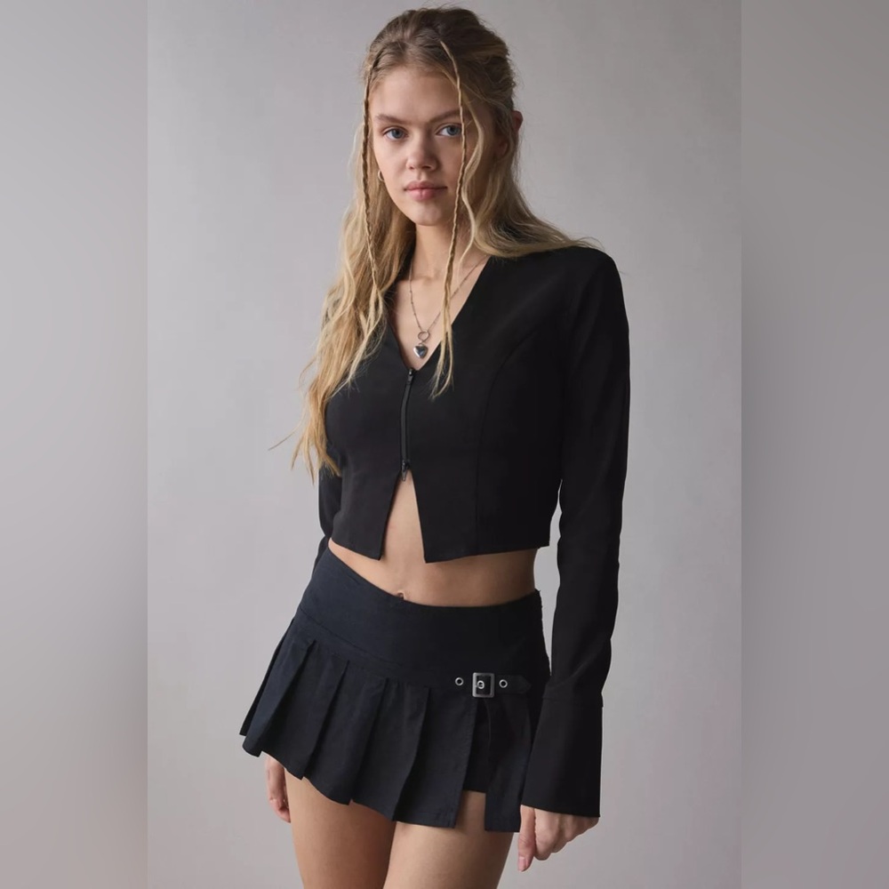 BDG Shaina Belted Linen Black Micro Mini Skort
